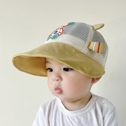 婴儿防晒帽子夏季男童卡通小熊，网格太阳帽宝宝夏天透气大檐遮阳帽