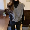 2023秋季宽松套头v领灰色，马海毛马甲毛衣针织背心韩版女学生