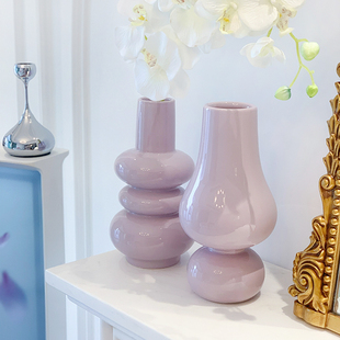 honeymee法式香芋紫陶瓷花瓶，葫芦异形高颜值花器摆件，客厅玄关软装
