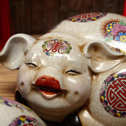 复古陶瓷福猪摆件家居装饰招财，猪十二生肖风水，猪猪事顺利工艺品
