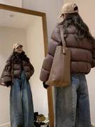 肯豆风羽绒服女短款2023年冬季高腰加厚小个子欧美立领面包服