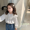 2024秋季女童蕾丝花边衬衫，韩版儿童翻领，长袖上衣宝宝打底衬衣