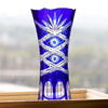 手工雕刻蓝色玻璃小西洋花瓶日式江户切子花瓶居家装饰玻璃工艺品