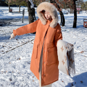 羽绒服女2023年工装派克，白鸭绒(白鸭绒)大毛领中长款洋气外套反季