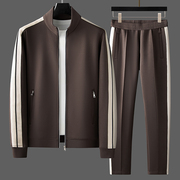 秋季定制莫代尔空气层立领夹克，直筒织带休闲裤男士运动休闲套装