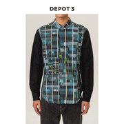 DEPOT3 男装衬衫 国内原创设计 建筑印花拼接衣袖翻领长袖衬衫