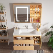 北欧日式实木浴柜组合轻奢化妆室陶瓷一体洗手洗脸盆智能浴柜