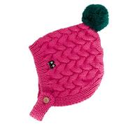 幼小童秋冬帽子毛线护耳帽女童，玫红绿球套头帽宝宝帽婴儿帽