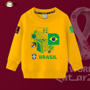 巴西法国荷兰西班牙卡塔尔世界杯足球迷服圆领，卫衣男女儿童装长袖