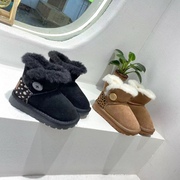 冬季保暖鞋雪地靴，2022男女童小童豹纹，短靴一粒扣亲子鞋