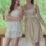 韩国balcony甜美纯棉吊带裙睡裙短裤睡衣套装有胸垫夏女薄棉