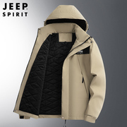 jeep吉普棉衣外套男士，冬季保暖宽松加绒棉服，大码加肥加大休闲夹克