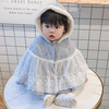秋冬款女童宝宝中国风蕾丝，拼接连帽斗篷，婴儿加绒加厚披风防风外套