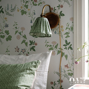 瑞典墙纸环保透气小碎花家用卧室，客厅背景墙壁纸绿色护眼墙布