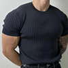 特大码300斤圆领短袖针织衫男夏季薄款修身弹力潮流竖条纹半袖t恤
