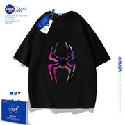 NASA蜘蛛侠t恤男童短袖夏季2024潮纯棉黑色大童半袖儿童夏装