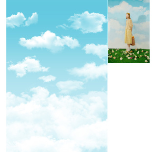 蓝天白云油画复古仿旧景儿童天空拍照写真布天空摄影背景布白云喷绘艺术写真蓝天白云拍照背景蓝色MH-0335
