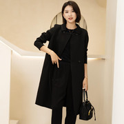 YUN韫2023秋季女装小方领双排扣长外套韩版通勤空气层棉风衣