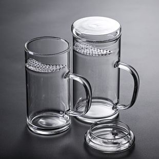 月牙杯玻璃水杯大容量茶水，分离过滤泡茶杯子，带把办公室耐高温。