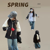 韩版儿童拼色休闲风衣2024春装，洋气宽松长袖外套，女童时尚户外夹克