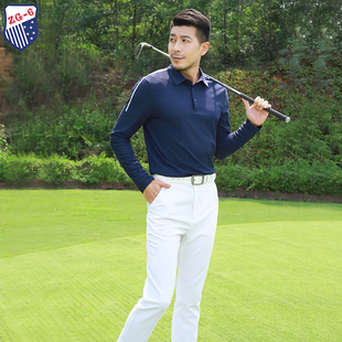 zg6春夏高尔夫服装男士球衣，宝蓝色翻领长袖t恤白色休闲裤golf裤子