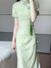 抹茶麻薯2024年夏季绿色蕾丝复古风改良旗袍气质优雅淑女长裙