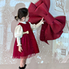 女童红色连衣裙2023冬装，宝宝加绒背心裙儿童，洋气公主裙新年装