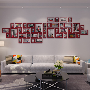 41框d客厅实木照片，墙创意欧式相片墙超大尺寸，相框墙组合文化