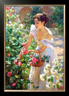 精准印花DMC十字绣客厅人物油画 采摘玫瑰的女子
