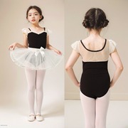 小飞袖舞蹈服女童芭蕾舞服幼儿夏季短袖带内衬网纱透气连体练功服
