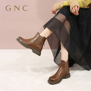 gnc切尔西短靴女2023冬季烟筒，靴英伦风牛皮，粗跟时尚休闲靴子