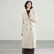 josephabboud白色羊毛大衣女，长款2023高级感双排扣气质垂感外套