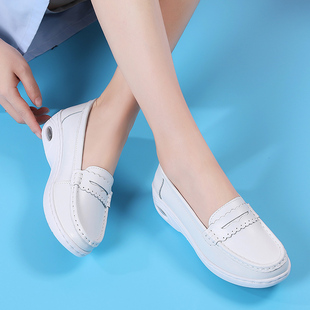 护士鞋软底工作鞋白鞋女士增高白色平底坡跟舒适不累脚透气单鞋女