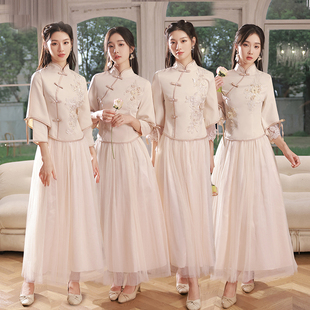 中式伴娘服姐妹团闺蜜装春季裙，修身显瘦中国风，婚礼旗袍复古女