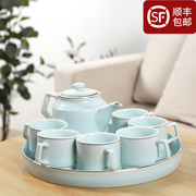 陶瓷茶具咖啡具套装花草，茶器带过滤网茶壶青瓷，水具整套带陶瓷托盘