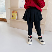 加绒艾摩贝贝女童宝宝韩版保暖纯色棉质羊毛拉架假两件裙裤