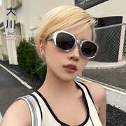 韩版金属镜面椭圆框墨镜女潮赛博朋克工业风高级感街拍遮阳太阳镜