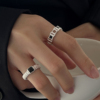 设计小众S925纯银女戒指哑光方形黑锆石简约指环时尚个性食指戒潮