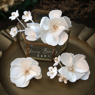 法式手工高级感白色花朵发夹，套装新娘头饰婚礼，跟妆造型仙气配饰品