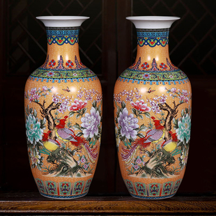 景德镇陶瓷花瓶珐琅彩富贵竹水养插花器客厅现代对瓶装饰摆件大号