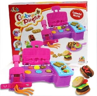 3d彩泥橡皮泥挤压机大汉堡，面条烧烤模具套装组合儿童益智玩具