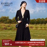 卡米兰设计感假两件套羊毛，针织连衣裙女2023秋季中长款a字裙