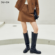 CU+CH春秋女韩版时尚复古格纹通勤气质短款毛呢半身裙子