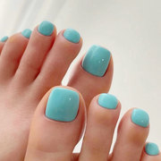 湖蓝色脚趾穿戴美甲贴nail成品，欧美简约风纯色跨境外贸脚假指甲片