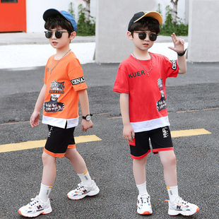 纯棉男童短袖套装夏季中大童韩版短袖儿童装男孩洋气两件套潮