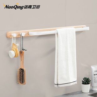 原木实木置物架卫生间壁挂免打孔浴室毛巾架洗手间白色收纳整理架