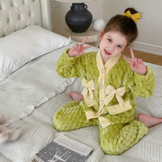女童珊瑚绒睡衣套装儿童法兰绒洋气公主保暖学生中大童10岁家居服