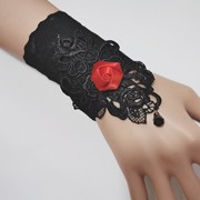 女欧美韩日复古手腕套松紧蕾丝玫瑰黑红色保暖腕带护腕手饰品