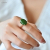 天然老坑和田碧玉戒指女s925纯银日韩简约冰种菠菜绿宝石食指指环