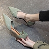 包头凉单鞋女2021夏绿色(夏绿色)一字带小清新高跟鞋女细跟3cm低跟鞋